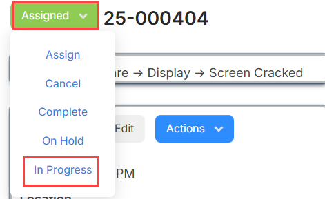 Status Assigned to In Progress